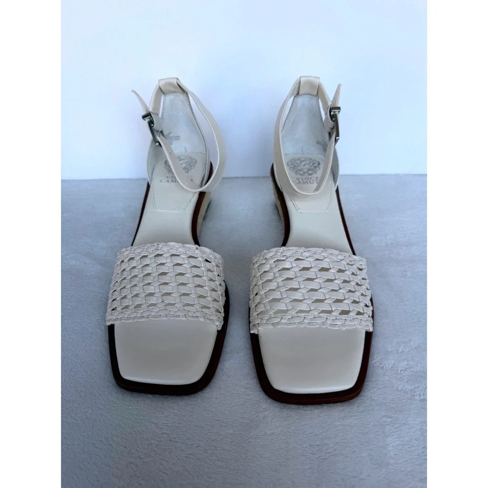 Vince Camuto Bretandi Woven Leather Espadrille Wedge Sandals Cream 9W/40